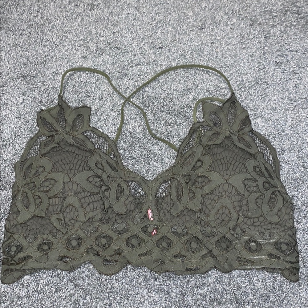 olive green bralette with crisscross straps